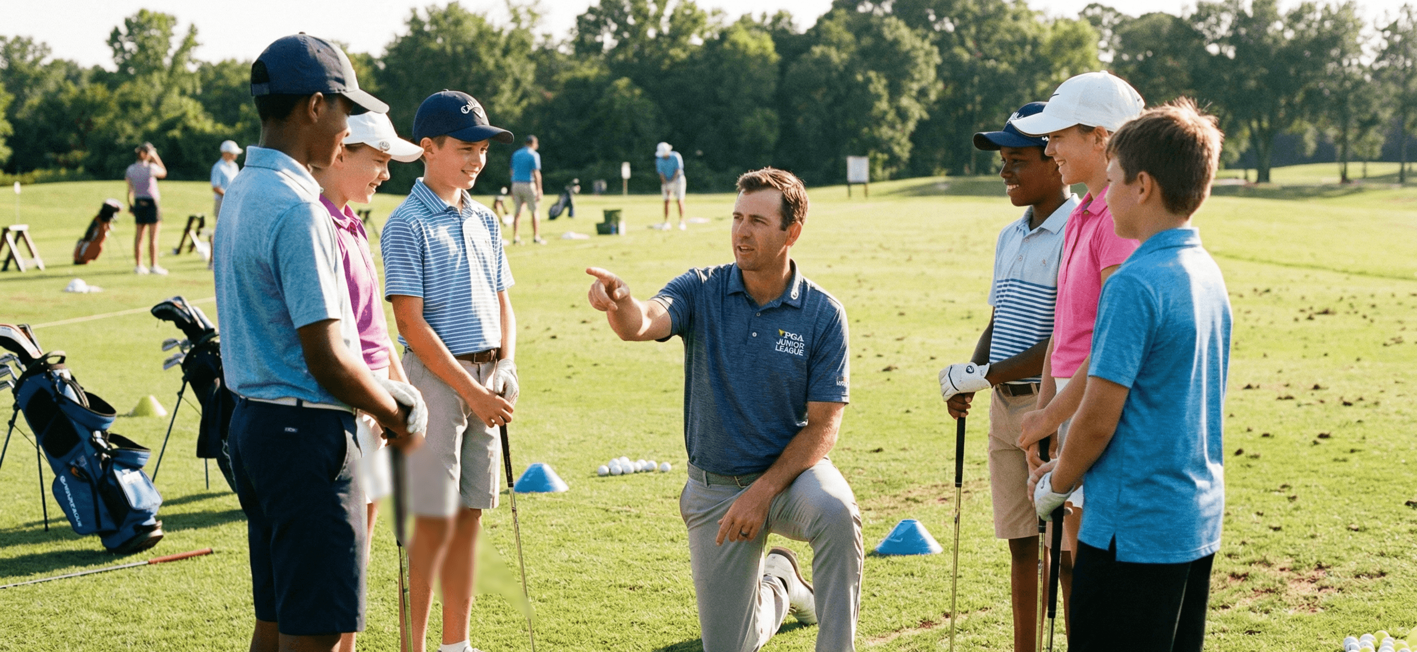 Coach working one-on-one with junior golfer